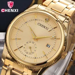 Chenxi Gold Watch Mężczyzna luksusowy biznesmen obserwuj złotą wodoodporną unikalną modę swobodną kwarcową sukienkę męską sukienkę 069IPG Y19062272A