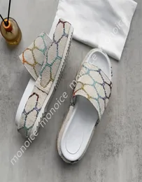 2022 Slippers Womens Fashion Embroidered Canvas Designer Slides Slip On Slipper Girls Canvas Covered Platform Sandals size 35454141406