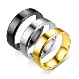 Pierścienie zespołu hurtowa 100pcs stal nierdzewna dla kobiet wypolerowana 6 mm Sier Sier Gold Black Plaked Mens Pierścień mody biżuteria