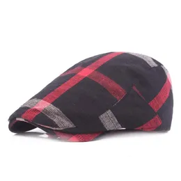 Unisex färgad rutig bomulls newboy caps hattar platt murgröna gatsby cap män kvinnor retro basker som kör casquette303g