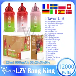 Original UZY Bang King 12000 Puff Bars Einweg-Vape-Pen E-Zigaretten 23 ml pro gefüllte Pods-Kartusche 650 mAh wiederaufladbare Batterie Puffs 12k