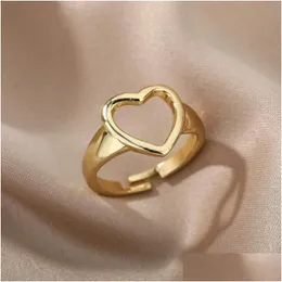 Cluster Rings Fashion Heart Shaped For Woman Female Girl Punk Hollow Adjustable Ring Statement Engagement Knuckles Jewelry Drop Delive Dhyer