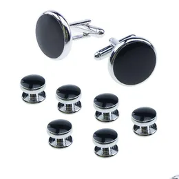 Cuff Links Mens Cufflinks And Studs Set Tie Clasp Shirts Classic Black Sier Match For Business Formal Suit Imitation Rhodium Dhgarden Dhdl7