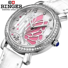 Schweiz Binger Winger Watches Fashion Luxury Watch Leather Strap Quartz Butterfly Diamond Wristwatches B-3019L229R