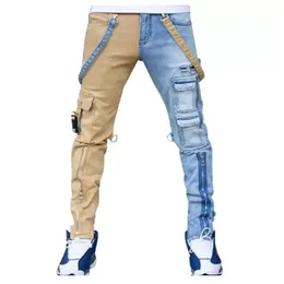 Mäns jeans high street raka overaller herrar överdimensionerade hip-hop gul blå denim byxor mode manlig casual jean289g