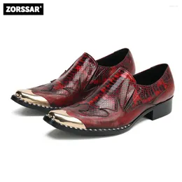 Dress Shoes Men's Formal Oxford Casual Loafers Fashion Metal Toe Modern Style Handmade Male Footwear Red Men Wedding Party