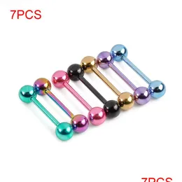 Tongue Rings 7Pcs Plated Stainless Steel Mixed Colors Tounge Rings Piercing Body Jewelry Drop Delivery Dh5Gw