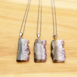 Pendant Necklaces Natural Amethyst Irregular Necklace Stainless Steel Chain Fashion Charm Accessories Men's And Women's Jewelry Gifts 1Pcs