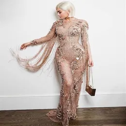 Evening dress Ziadnakad Yousef aljasmi Lace Mermaid Appliques Champagine Long tassel Zuhair murad 2018 Kim kardashian Kendall Jenn250u