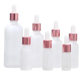 100pcs 5ml 10ml 20ml 30ml 15ml Glass Dropper Bottle Essential Oil 50ml Frost White Dropper Bottles Glass with Pink Dropper Cap ZZ