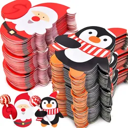 Tarjetas de papel de piruleta de Navidad, dibujos animados de Papá Noel, pingüino, muñeco de nieve, regalos de dulces para niños, paquete de envoltura, decoración de fiesta de año nuevo