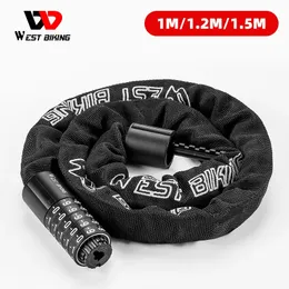 Bloqueios de bicicleta West Biking Bike Chain Lock Anti-Theft Heavy Duty Senha de Segurança Cadeia Grossa MTB Bicicleta Motocicleta Porta Scooter Bloqueio de Bicicleta 231005