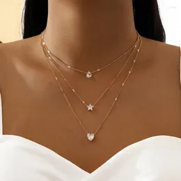 Pendanthalsband mode Multi-lagers Crystal Star Heart Water Drop Halsband för kvinnor Boho CLAVICLE CHAVE CHAME ESTETIC CHOKER smycken 2023