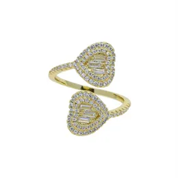 Anello a cuore con fascia piccola regolabile con zircone cubico pieno pavimentato nuovi stili fedi nuziali da donna gioielli placcati oro argento ros249P