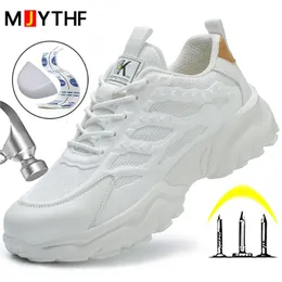 Boots White Safety Shoes Men Steel Toe Work Sneakers Antismash Antipuncture Intestructible Sport Protective 230928