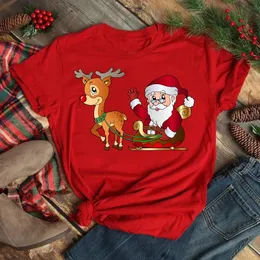 MERRY CHRISTMA S Fashion Tops Kawaii Santa Claus With Deer Women O Neck Top T Shirts 90s Girls Lucky Clothe 231005