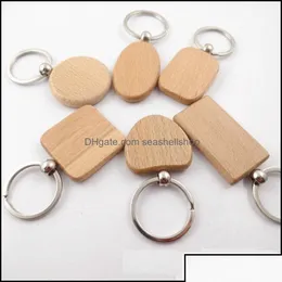 Jewelry 6Designs Blank Wooden Key Chain Rec Heart Round Diy Carving Keyring Wood Keychain Tags Gifts Drop Delivery 2021 Keychains Fash Dhlfc