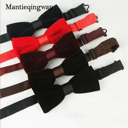 Mantieqingway Men's Bow Ties Velvet Groom Marriage Wedding Bowties Shirt Collar Tie Solid Color Black Red Necktie for Men1270k