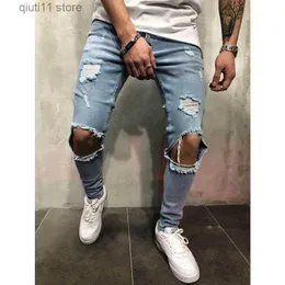 Herr jeans nya rippade jeans för män mode casual smal denim blyertsbyxor herrkläderbyxor T231005