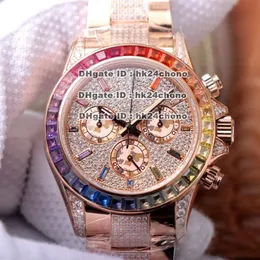 2021 JHF 40 mm Rose Gold Diamond Cal 4130 Automatyczny chronograf męski zegarek 116595 Rainbow Pave Diamond Tar