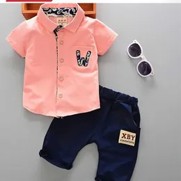 Summer Style Baby Print Infant Baby Boys Clothes T-shirt pants 2pcs Buttons Suit for Newborn Clothing Sets Baby Boy Cloth G1023256g