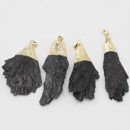 Pendant Necklaces Natural Black Tourmaline Repair Raw Ore Peacock Tail Pendants Necklace Mineral Healing Jewelry Making Accessories