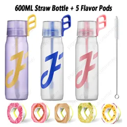 Tumbler 650ml aromalı su şişesi ile 5 lezzet kapsülleri sızıntı geçirmez tritan buzlu meyve fincanı bpa ücretsiz seyahat içme 230928