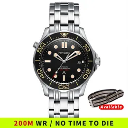 PHYLIDA Black Dial MIYOTA PT5000 Automatic Watch DIVER NTTD Style Sapphire Crystal Solid Bracelet Waterproof 200M 210310302W