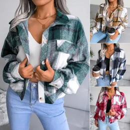 Women's Jackets Autumn Winter Plaid Lantern Long Sleeve Woolen Coats Ins Boyfriend Style Jaqueta Kurtka Damska Woman Jacket Streetwear