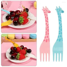 Forks 12 Pcs/Set Giraffe Fruit Fork Mini Cartoon Children Snack Cake Dessert Pick Toothpick Salad Kids Tableware