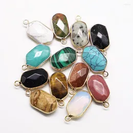 Pendant Necklaces Natural Semi Precious Stone Polygon Golden Plated Reiki Charms Crystal Agate Necklace DIY Jewelry Bracelets Making 12Pcs