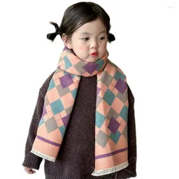 Halsdukar Fashion Autumn Winter Children's Tassel Scarf Warm Girls Cashmere Boys Kids Vintage Plaid