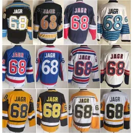 Herren Retro Hockey 68 Jaromir Jagr Trikots CCM Retire Vintage Klassische Stickerei und Nähen für Sportfans Teamfarbe Schwarz Weiß Blau Gelb Reine Baumwolle Atmungsaktiv