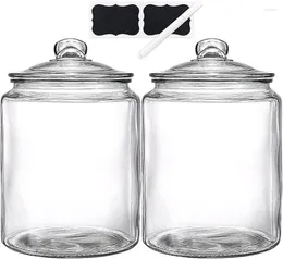 Förvaringsflaskor gallon glasburkar med lock stora uppsättningar av 2 tunga kapselbanor för kök perfekt mjölsocker