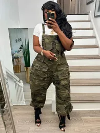 Women's Jumpsuits Rompers Military Camouflage Print Baggy Cargo Jumpsuit for Women 2023 Casual Spaghetti Strap Sleeveless Multi pockets Loose Fit Bodysuit 231005