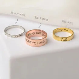 Anéis de casamento palavra personalizada dentro fora gravar anel delicado nome personalizado empilhamento unisex promessa memorial presentes de aniversário 231005