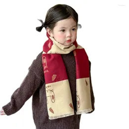 Halsdukar 2023 Autumn Winter Girls Cashmere Scarf Children's Boys Shawl Double Side Patchwork Warm Kids Neck