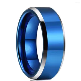 Anneaux de mariage simples 8mm hommes bleu titane finition mate en acier inoxydable pour femmes bande bijoux goutte
