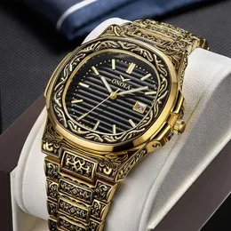Marca ONOLA Moda relógios de luxo Design Clássico Estilo Retro Relógio de ouro de aço à prova d'água para homens e mulheres200D