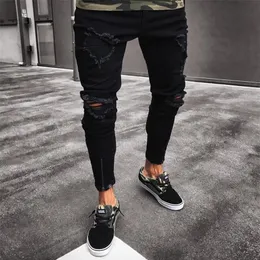 Mens Cool Designer Brand Black Jeans Skinny Ripped Destrud Stretch Slim Fit Hop Hop Pants With Holes For Men294w
