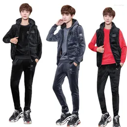 Men's Tracksuits 2023 Golden Velvet Knit Plus Thick Sports Suit Autumn And Winter Casual Three-piece Set Hoodies