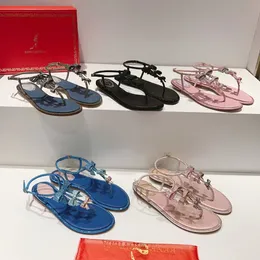 最高品質のRene Caovilla Sandalsフラットボトムピンチトゥードゥーレイズデザイナーシューズボウクリスタルアンクルストラップバックルカジュアルパーティーシューズ35-43