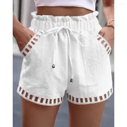 Women's Shorts Hollow Out Drawstring Belted White 2023 Femme Sexy Skinny Lady Short Bottoms Casual Summer Outfits