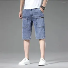 Men's Jeans 2023 Mid Waist Straight Calf-Length Summer Thin Six Pocket Elastic Casual Shorts
