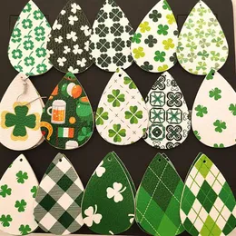 Dingle ljuskronor St Patrick's Day faux läderörhängen irländsk shamrock stud klöver tårtopp för kvinnor277v