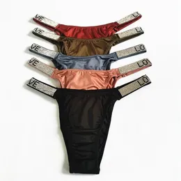 5pcs Set Sexy Women Thongs Mektup Rhinestones Düşük Bel G-String Thong Şortları Kılavuzlar Elmaslar T-Back Fitness Üçgen Panties269t