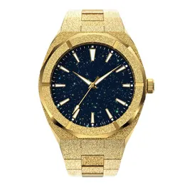 Wristwatches High Quality Men Fashion Frosted Star Dust Watch Stainless Steel 18K Gold Quartz Analog Wrist for 221025197I