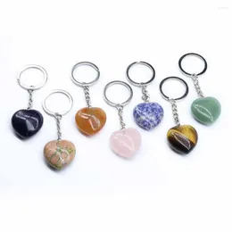 Keychains Natural Semi-Erecious Stone Keychain Heart Shaped Crystal Pink Quartz Opal Key Ring Pendant Accessories Chain Jewelry Gift