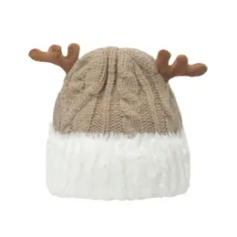 Beanie Skull Caps Winter Christma Knitted Hat Deer Horn Lambwool Mens Thicken Warm Ear Protection Female Hats Windproof 231005