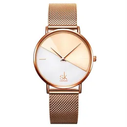 New SHENGKE High Quality Quartz Movement Watches Leather Strap Dress Wrsitwatch Gold Watchband Dress Wrsitwatch Ultra Thin Dial gi280D